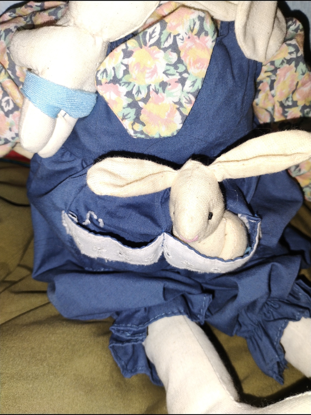Bunny Doll in Blue Dress with Straw Hat - Kids Stuffed Animal - Picture 2 of 6